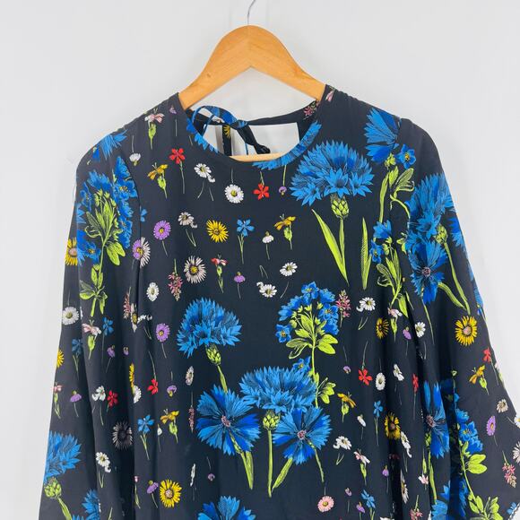 Maeve Anthropologie Dress XS‎ Black Blue Bell Sleeve Mini Boho Dark Romantic - Picture 4 of 11